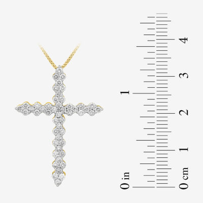 Womens 1 CT.T.W. (I1-I2/ J-K) Lab-Grown Diamond 10K Gold Cross Pendant Necklace