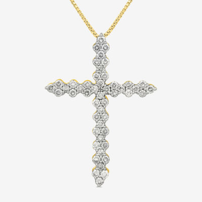 Womens 1 CT.T.W. Lab-Grown Diamond 10K Gold Cross Pendant Necklace