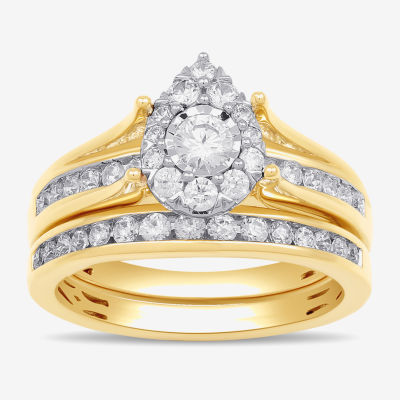 Womens 1 CT. T.W. Mined White Diamond 14K Gold Pear Side Stone Bridal Set