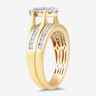 Womens 1 CT. T.W. Mined White Diamond 14K Gold Pear Side Stone Bridal Set