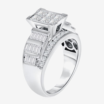 Womens 2 CT. T.W. Natural White Diamond 14K White Gold Rectangular Engagement Ring