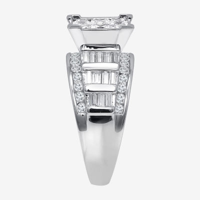 Womens 2 CT. T.W. Natural White Diamond 14K White Gold Rectangular Engagement Ring