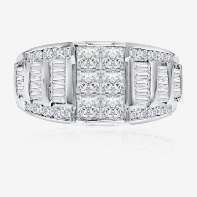 Womens 2 CT. T.W. Mined White Diamond 14K White Gold Rectangular Engagement Ring