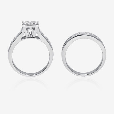 Womens 2 CT. T.W. Natural White Diamond 14K White Gold Side Stone Bridal Set
