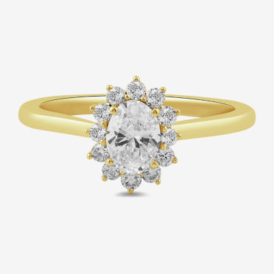 (H-I / Si2) Womens 3/4 CT. T.W. Lab Grown White Diamond 10K Gold Flower Oval Engagement Ring