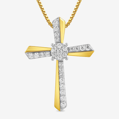 (H-I / I1-I2) Womens 1/4 CT. T.W. Lab Grown White Diamond 14K Gold Over Silver Sterling Silver Cross Pendant Necklace