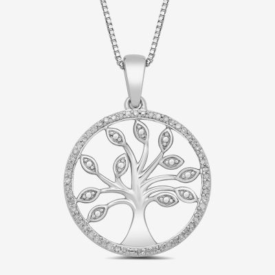 Tree Of Life Womens 1/10 CT. T.W. Natural White Diamond Sterling Silver Pendant Necklace