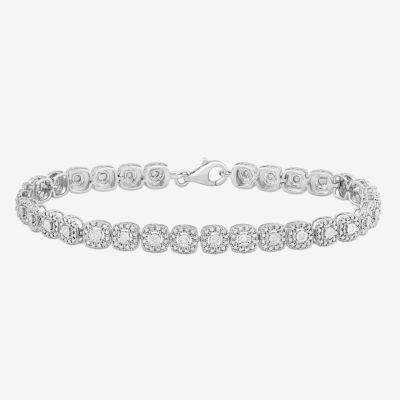 1/10 CT. T.W. Natural Diamond Sterling Silver Cushion 7.25 Inch Tennis Bracelet