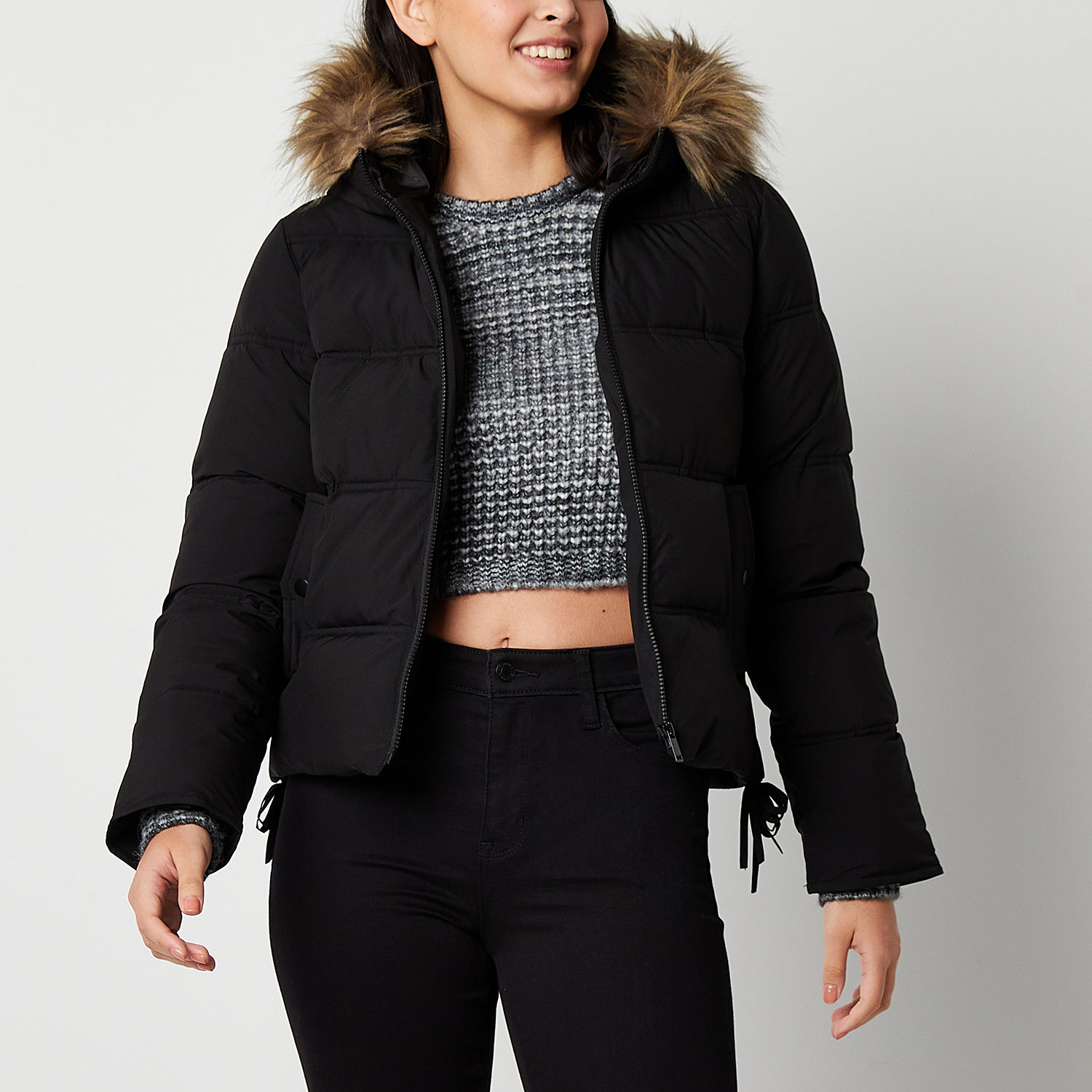 Maralyn And Me Hooded Heavyweight Puffer Jacket-Juniors, Color: Black ...