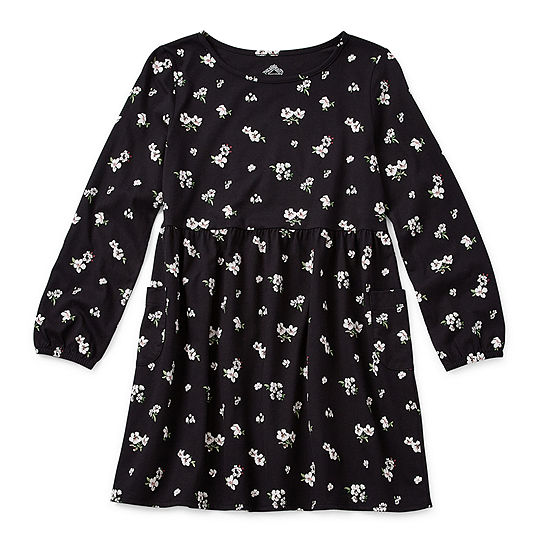 Thereabouts Little & Big Girls Long Sleeve Skater Dress, Color: Black ...