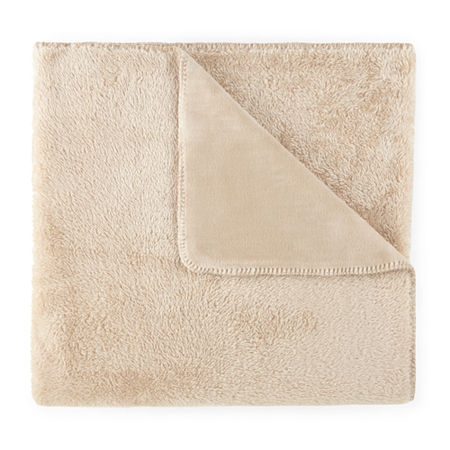 Linden Street Solid Plush Throw, One Size, Beige