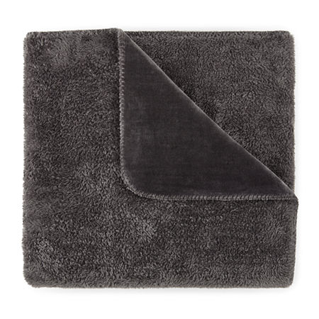 Linden Street Solid Plush Throw, One Size, Gray