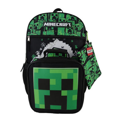Licensed 5 Piece Minecraft Creeper Backpack Set with Lunch Bag