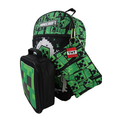 Licensed 5 Piece Minecraft Creeper Backpack Set with Lunch Bag