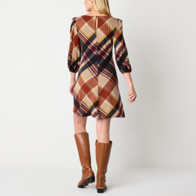 Jessica Howard Womens 3/4 Sleeve Plaid Shift Dress