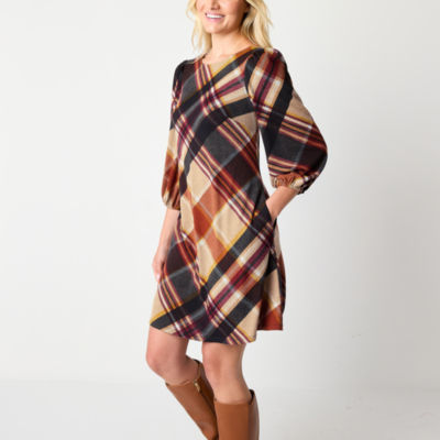 Jessica Howard Womens 3/4 Sleeve Plaid Shift Dress