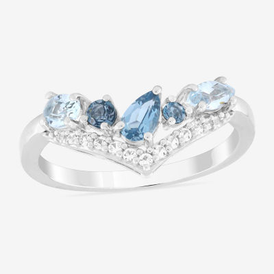 Womens Genuine Blue Topaz Sterling Silver Chevron Cocktail Ring