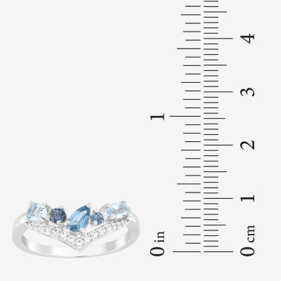 Womens Genuine Blue Topaz Sterling Silver Chevron Cocktail Ring