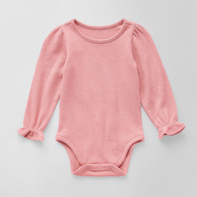 Okie Dokie Waffle Knit Baby Girls Round Neck Long Sleeve Bodysuit