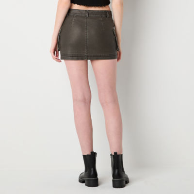 Forever 21 Faux Leather Cargo Womens Mid Rise A-Line Skirt-Juniors