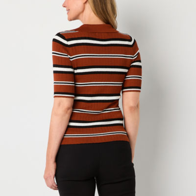 Liz Claiborne Womens Elbow Sleeve Striped Pullover Sweater