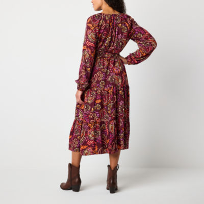 St. John's Bay Womens Long Sleeve Paisley A-Line Dress