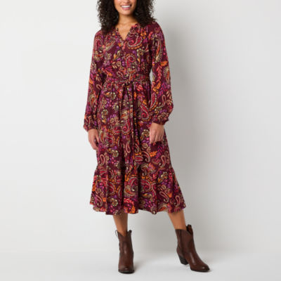 St. John's Bay Womens Long Sleeve Paisley A-Line Dress