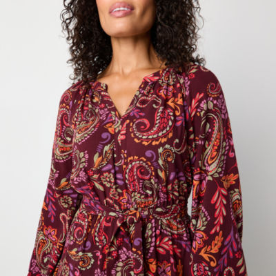 St. John's Bay Womens Long Sleeve Paisley A-Line Dress