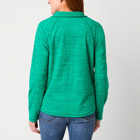 St. John's Bay Polar Fleece Womens Mock Neck Long Sleeve Sweatshirt, Petite X-large, Green