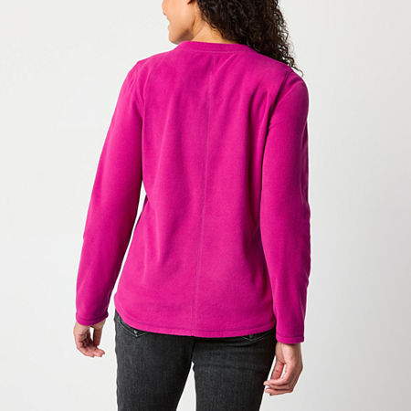 St. John's Bay Polar Fleece Womens V Neck Long Sleeve Sweatshirt, Petite Xx-large, Pink