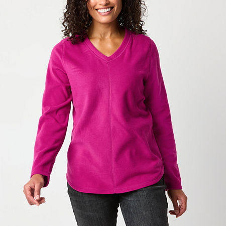 St. John's Bay Polar Fleece Womens V Neck Long Sleeve Sweatshirt, Petite Xx-large, Pink