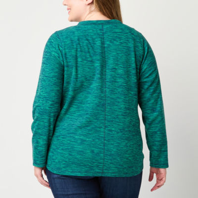 St. John's Bay Plus Polar Fleece Womens V Neck Long Sleeve Sweatshirt