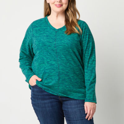 St. John's Bay Plus Polar Fleece Womens V Neck Long Sleeve Sweatshirt