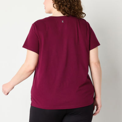 Xersion Womens Cotton Crew Neck Short Sleeve T-Shirt Plus