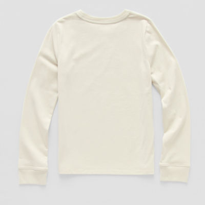 Thereabouts Little & Big Kid Girls Round Neck Long Sleeve Regular Fit Graphic T-Shirt