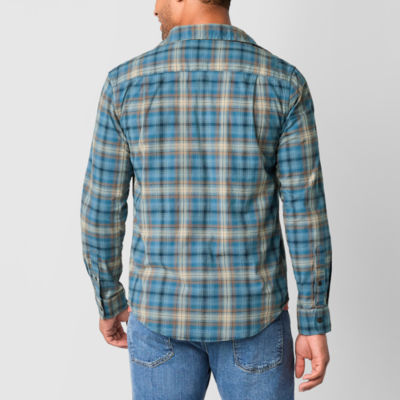 mutual weave Mens Long Sleeve Poplin Plaid Button-Down Shirt