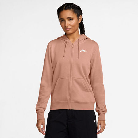 Nike Club Womens Long Sleeve Zipper Active Hoodie, Medium, Pink