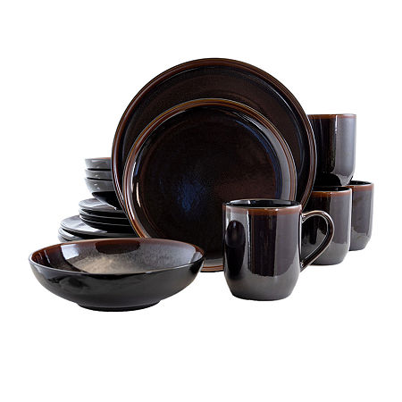 Elama Midnight Beach 16-pc. Stoneware Dinnerware Set, One Size, Brown