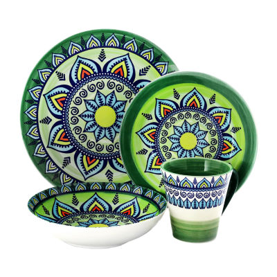 Elama Zen Green Mozaik 16-pc. Stoneware Dinnerware Set