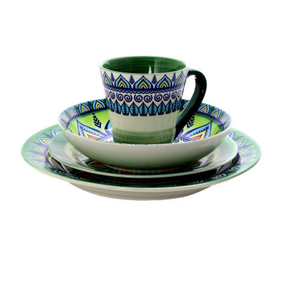 Elama Zen Green Mozaik 16-pc. Stoneware Dinnerware Set