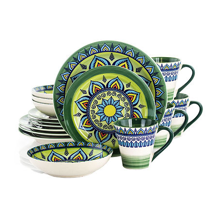 Elama Zen Green Mozaik 16-pc. Stoneware Dinnerware Set, One Size, Green