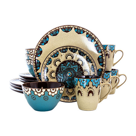 Elama Clay Heart 16-pc. Stoneware Dinnerware Set, One Size, Blue