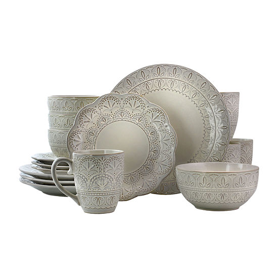 Elama White Lace 16-pc. Stoneware Dinnerware Set