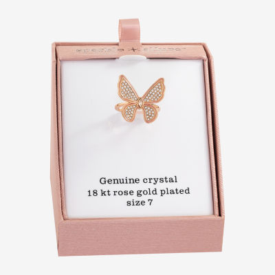 Sparkle Allure Womens Crystal 18K Rose Gold Over Brass Butterfly Cocktail Ring