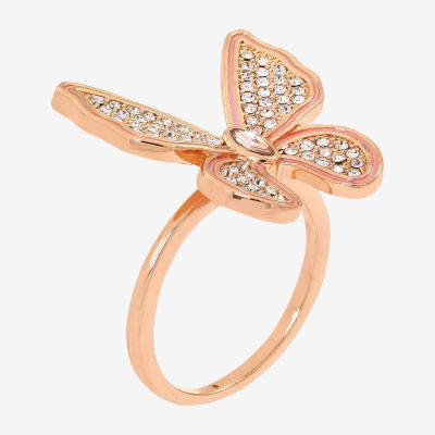 Sparkle Allure Womens Crystal 18K Rose Gold Over Brass Butterfly Cocktail Ring