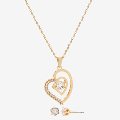 Sparkle Allure Womens Cubic Zirconia 14K Gold Over Brass Heart 2-pc. Jewelry Set