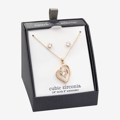 Sparkle Allure Womens Cubic Zirconia 14K Gold Over Brass Heart 2-pc. Jewelry Set