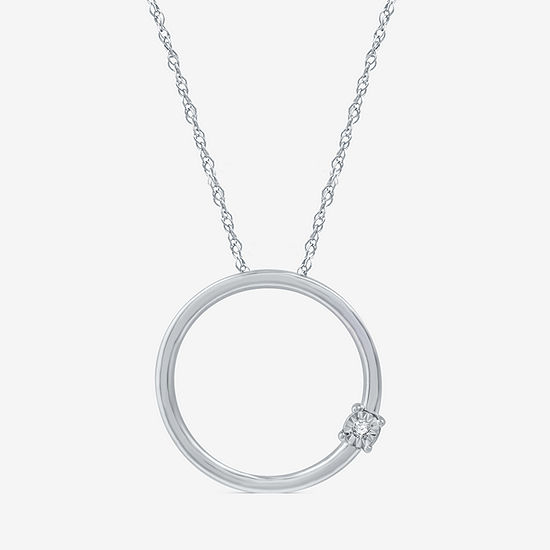 Limited Time Special! Womens Genuine Diamond Accent  Sterling Silver Circle Pendant Necklace