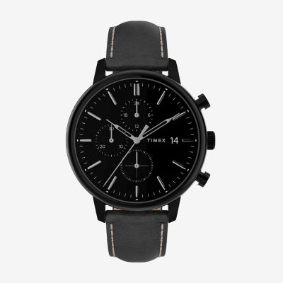 Timex Chicago Chrono Mens Chronograph Black Leather Strap Watch Tw2u39200vq