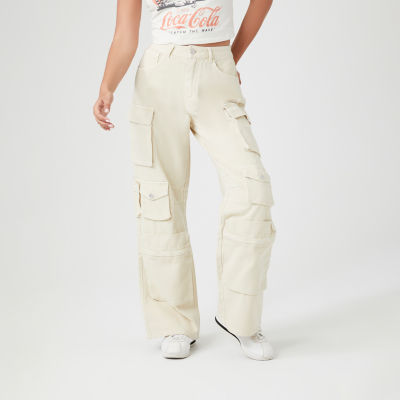 Buy WHITE CARGO MID-RISE STRAIGHT CASUAL TROUSERS for Women Online